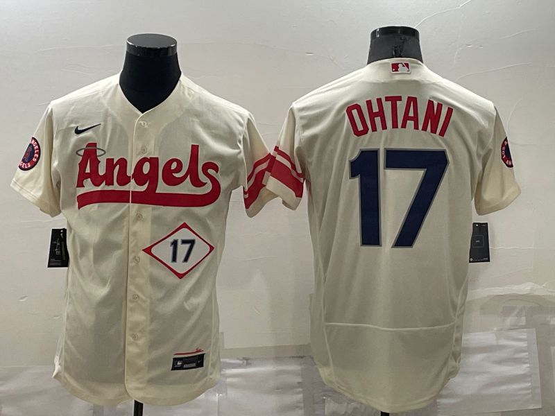 Men Los Angeles Angels #17 Ohtani Cream City Edition Elite Nike 2022 MLB Jerseys